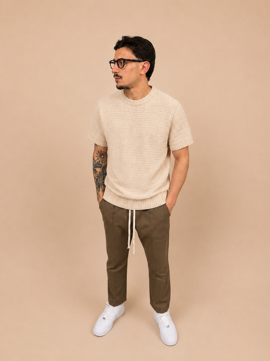 T-Shirt Beige a Maniche Corte 50% Cotone 50% Acrilico – Comfort e Stile Casual | IMPERSONAL