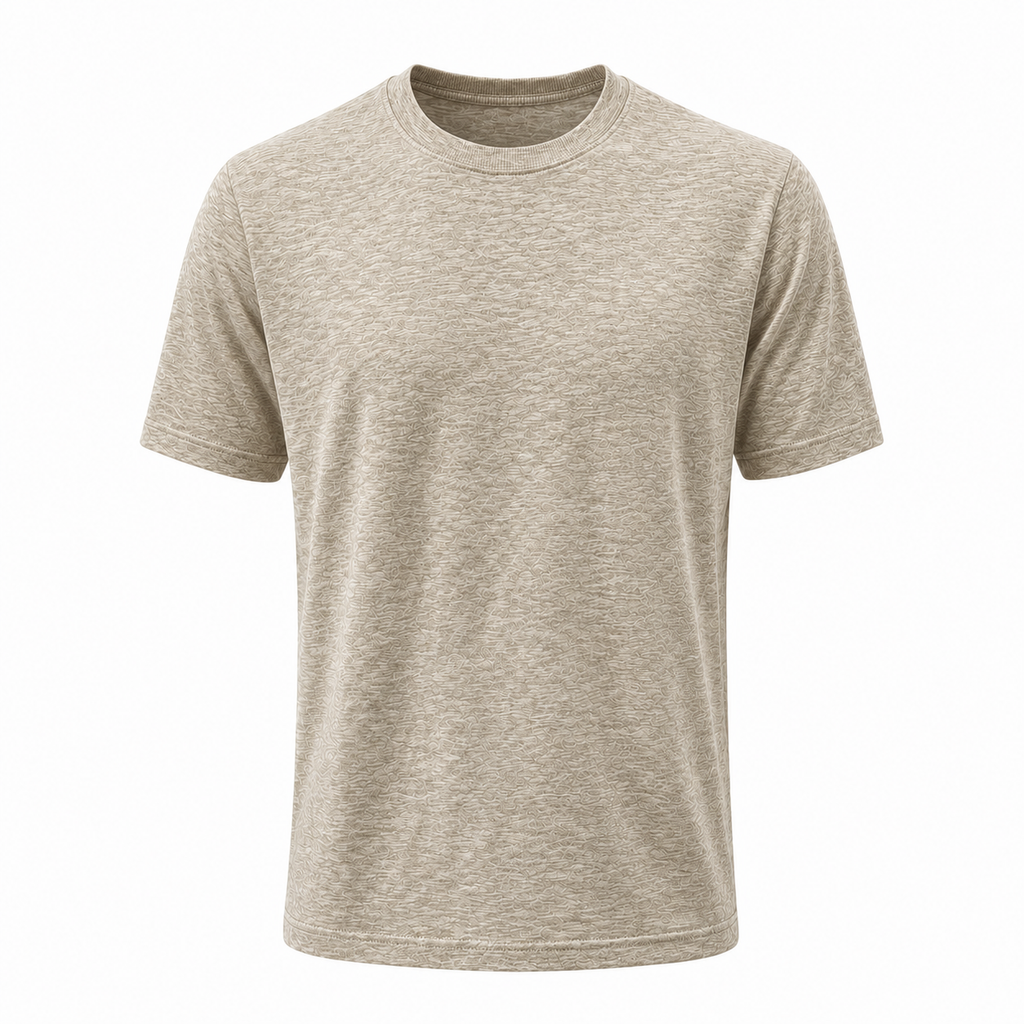 Men's Beige Slim Fit Knit T-Shirt | Premium Lightweight Tee | IMPERSONAL