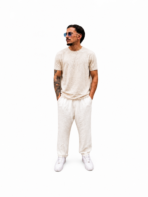 Men's Beige Slim Fit Knit T-Shirt | Premium Lightweight Tee | IMPERSONAL