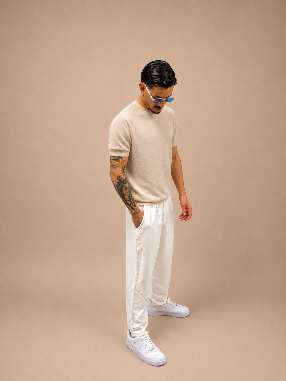 Maglia a Filo Beige Slim Fit Uomo | T-Shirt Leggera Premium | IMPERSONAL