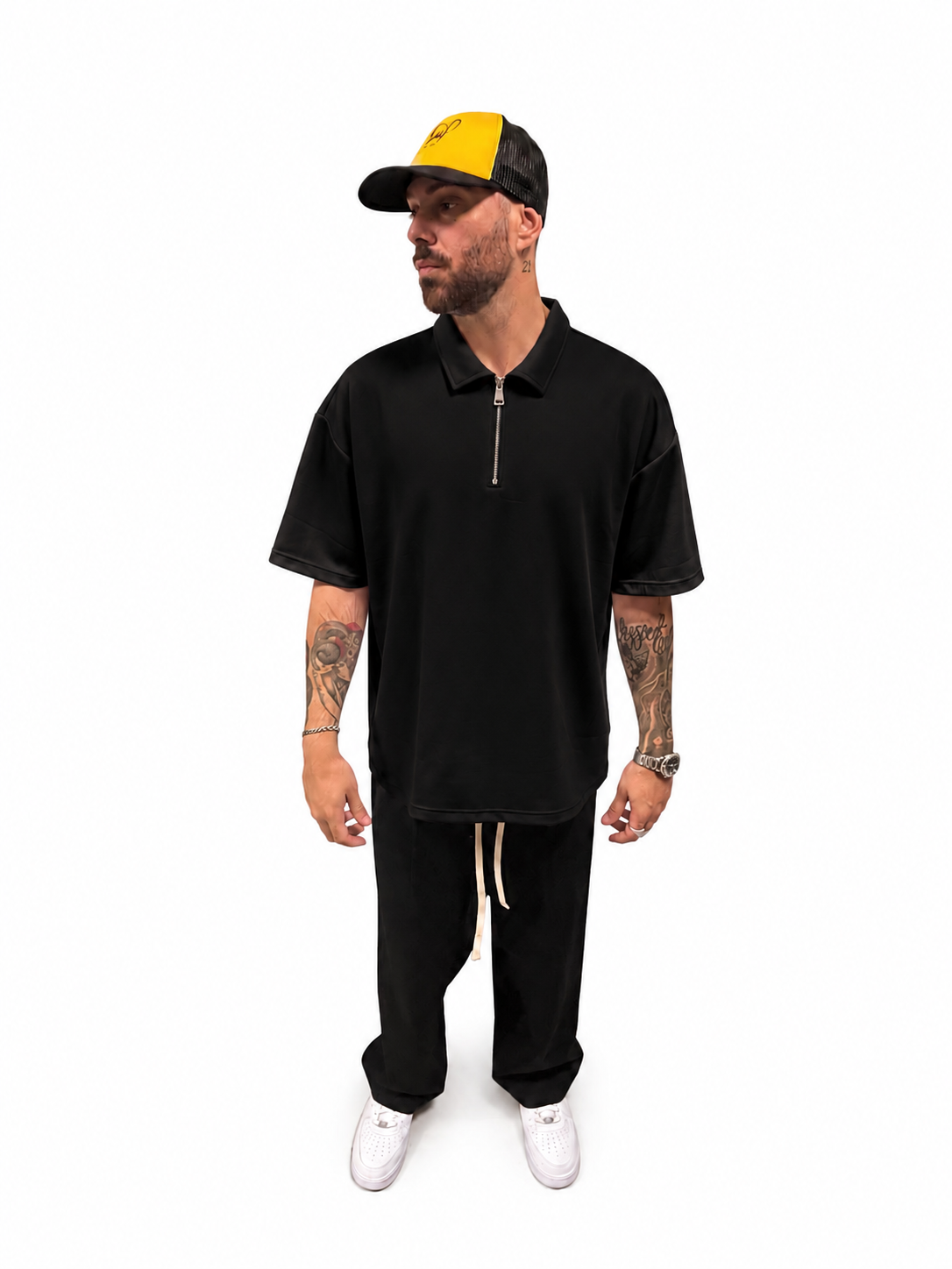 Polo Oversize Bianca/Beige/Nera 1/2 Zip Uomo | Stile Casual Streetwear | IMPERSONAL