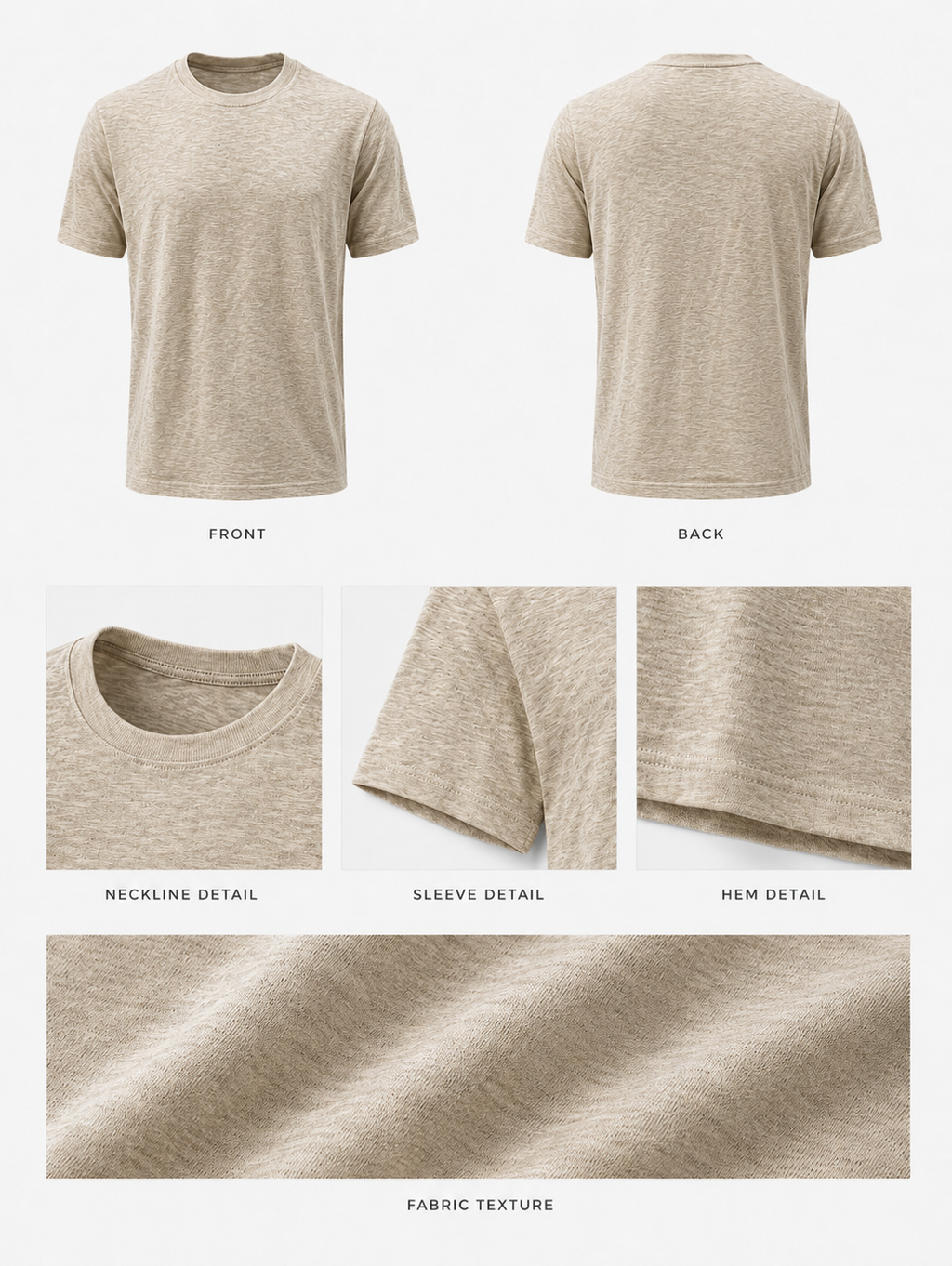 Men's Beige Slim Fit Knit T-Shirt | Premium Lightweight Tee | IMPERSONAL