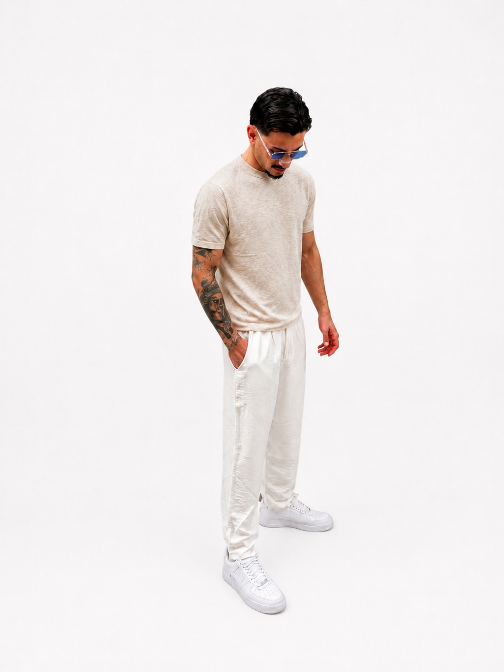 Men's Beige Slim Fit Knit T-Shirt | Premium Lightweight Tee | IMPERSONAL