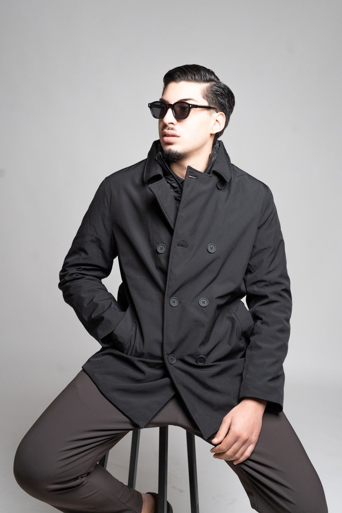 Trench Uomo Nero Doppiopetto | IMPERSONAL
