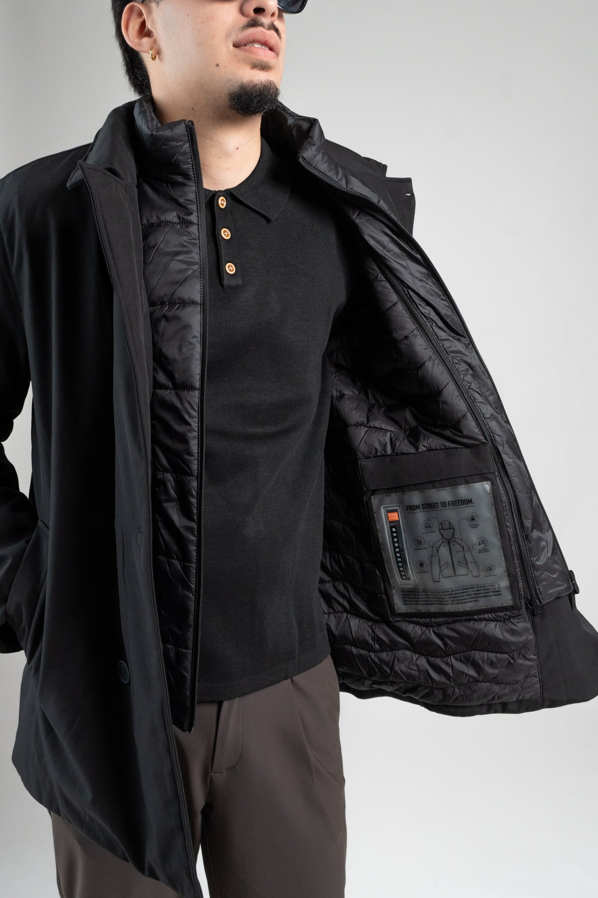 Trench Uomo Nero Doppiopetto | IMPERSONAL