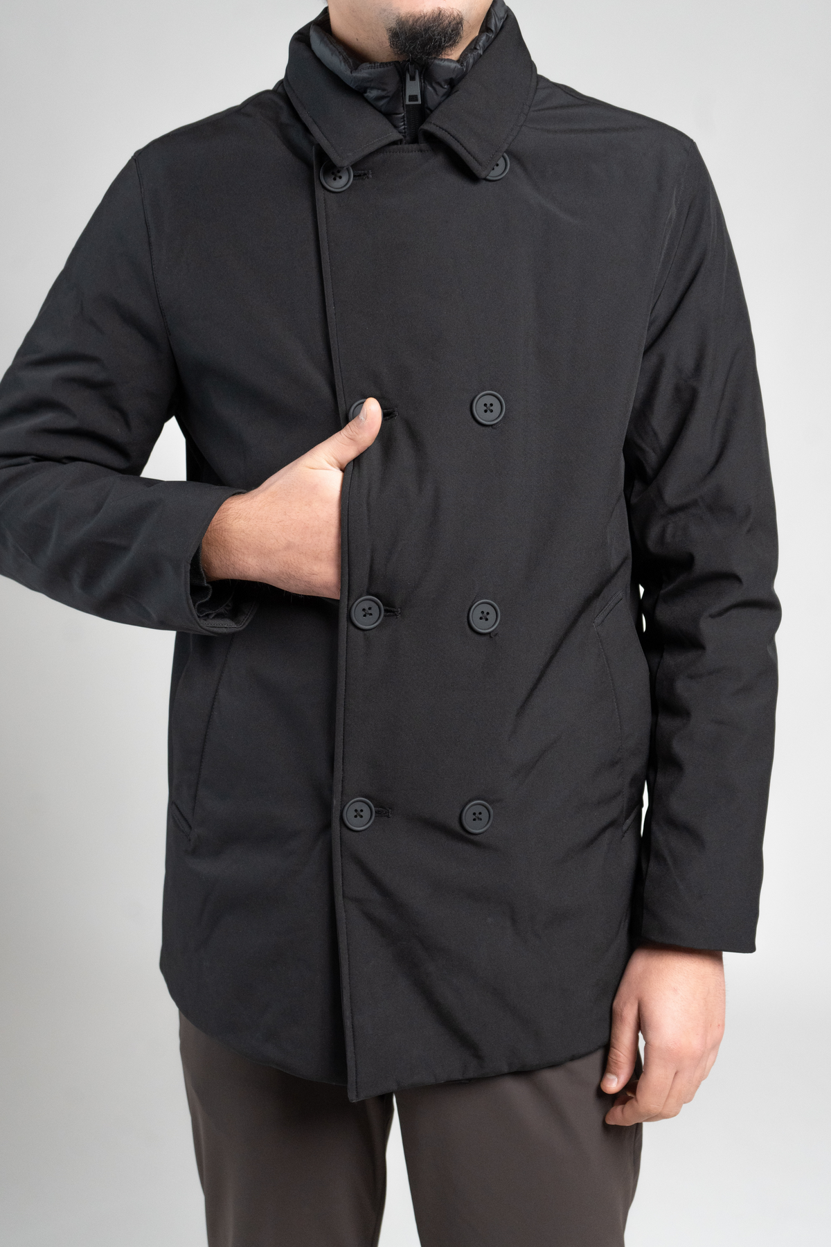 Trench Uomo Nero Doppiopetto | IMPERSONAL
